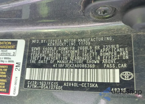 2010 Toyota Camry Se from USA, damaged, VIN 4T1BF3EK2AU086369